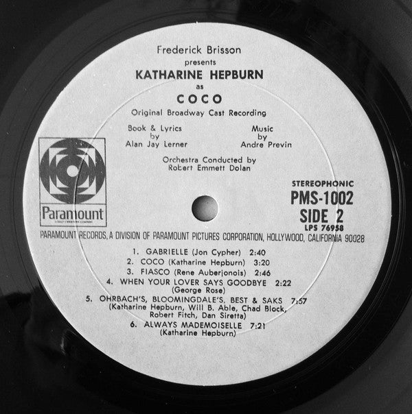 Katharine Hepburn, Alan Jay Lerner, André Previn : Coco - The Original Broadway Cast Recording (LP, Album, Mon)