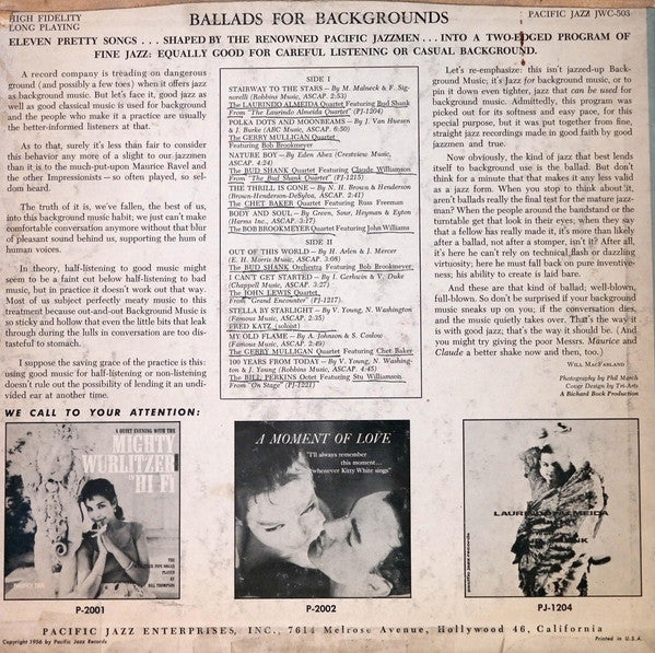 Various : Ballads For Backgrounds (LP, Comp, Mono)