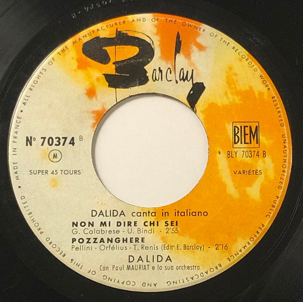 Dalida : Canta In Italiano (7", EP)
