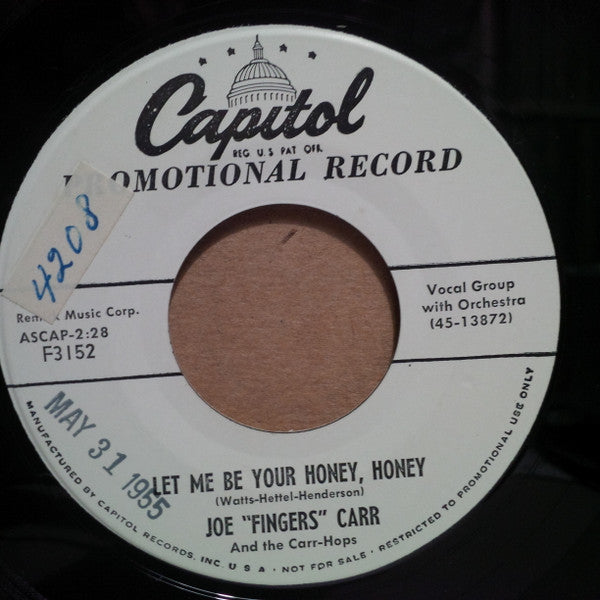 Joe "Fingers" Carr With The Carr-Hops : Ragtime Cowboy Joe / Let Me Be Your Honey, Honey (7", Promo)