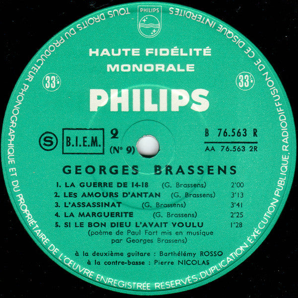 Georges Brassens : N° 9 (10", Album, Mono, RE)