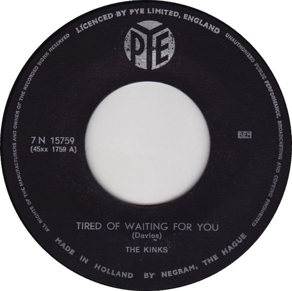 The Kinks : Tired Of Waiting For You (7", Single)