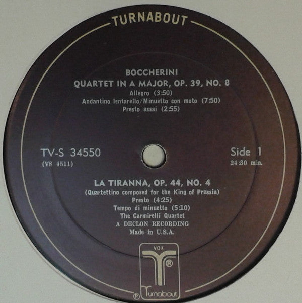 Luigi Boccherini, The Carmirelli Quartet : Quartet In A Major / La Tiranna / 2 Trios In G Minor And G Major (LP)