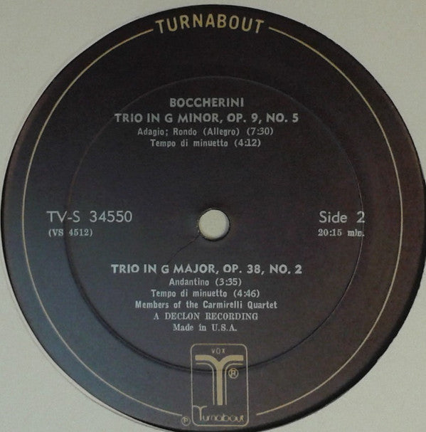 Luigi Boccherini, The Carmirelli Quartet : Quartet In A Major / La Tiranna / 2 Trios In G Minor And G Major (LP)