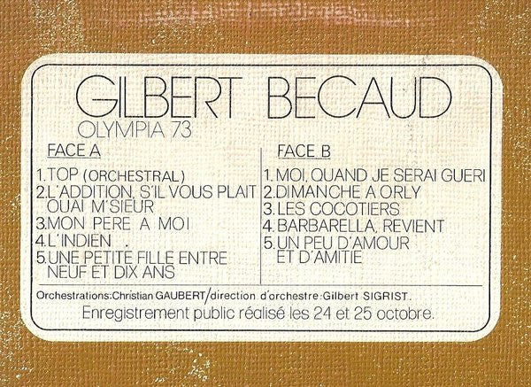 Gilbert Bécaud : Olympia 73 - Enregistrement Public (LP, Album, Tex)