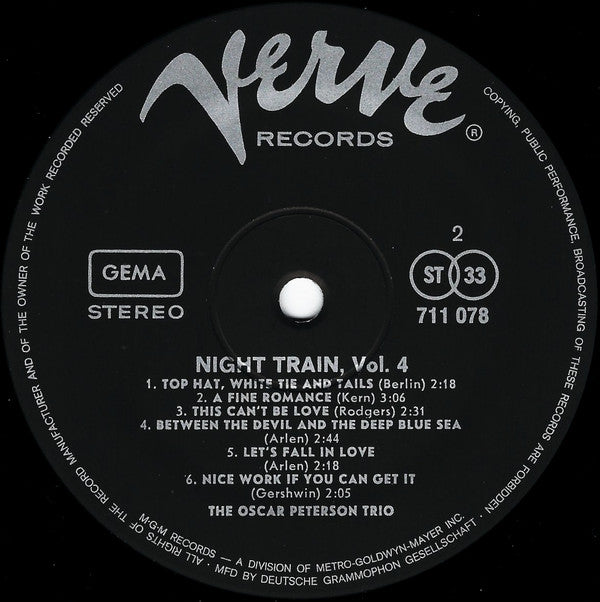 The Oscar Peterson Trio : Night Train. Vol. 4 (LP, Comp)