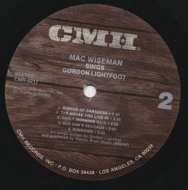 Mac Wiseman : Mac Wiseman Sings Gordon Lightfoot (LP, Album)