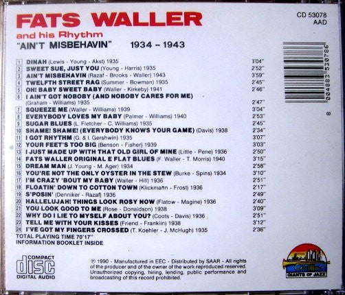 Fats Waller & His Rhythm : Ain't Misbehavin' (1934 - 1943) (CD, Comp)
