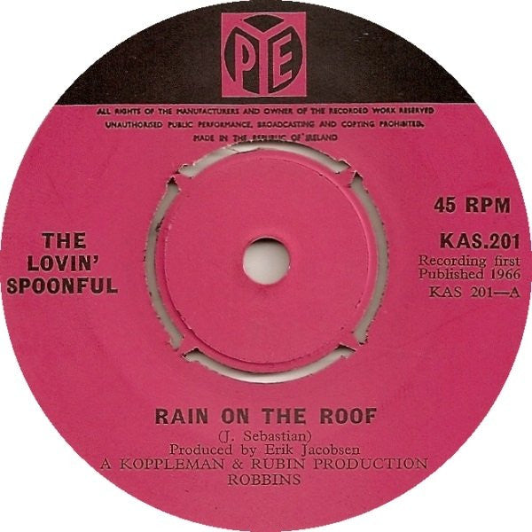 The Lovin' Spoonful : Rain On The Roof (7", Single, Pus)