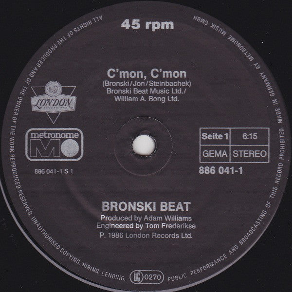 Bronski Beat : C'mon! C'mon! (12", Maxi)