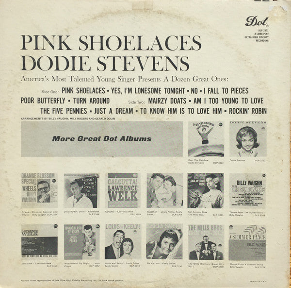 Dodie Stevens : Pink Shoelaces (LP, Album, Mono)