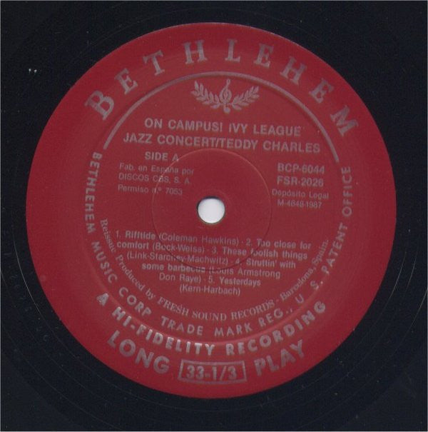 The Teddy Charles Group : On Campus - Ivy League Jazz Concert (LP, Album, Mono, RE)