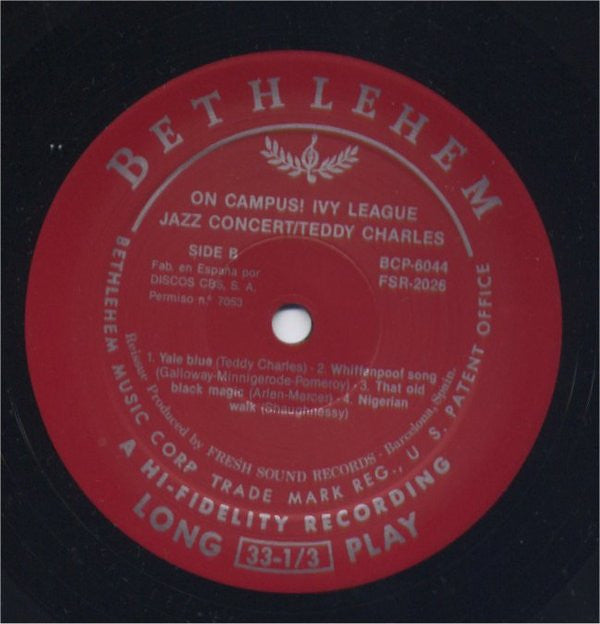 The Teddy Charles Group : On Campus - Ivy League Jazz Concert (LP, Album, Mono, RE)