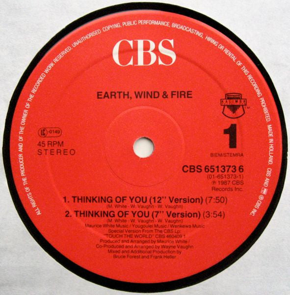 Earth, Wind + Fire* : Thinking Of You (12", Maxi)