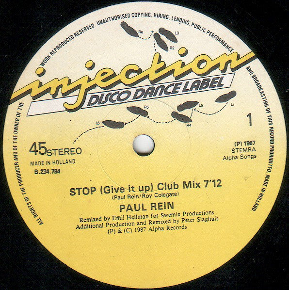Paul Rein : Stop (Give It Up) (Club Mix) (12")