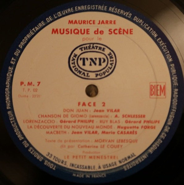 Maurice Jarre : Musique De Scène Pour Le Théâtre National Populaire (LP)