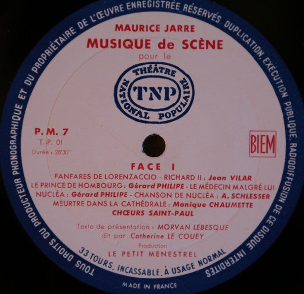 Maurice Jarre : Musique De Scène Pour Le Théâtre National Populaire (LP)