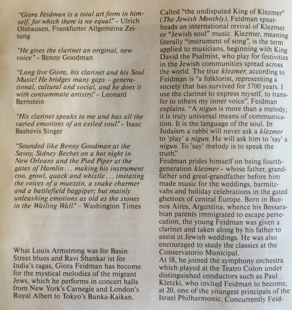 Giora Feidman : The Magic Of The Klezmer (CD, RE)