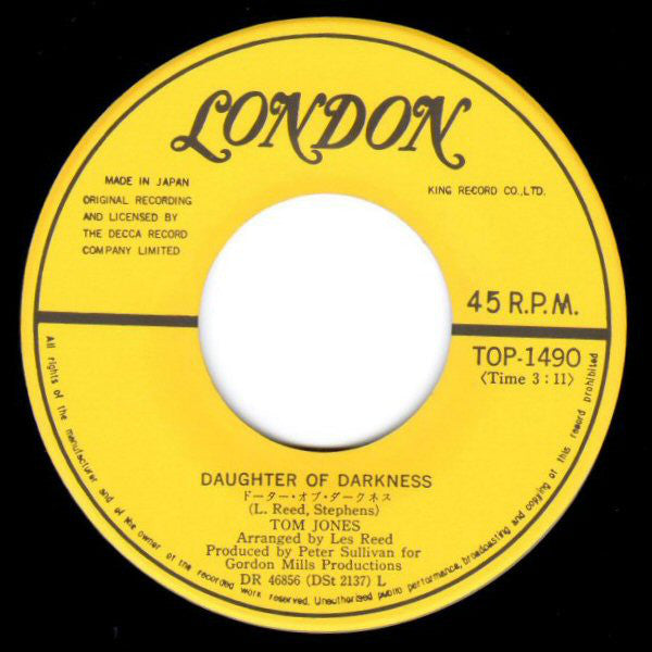 Tom Jones : Daughter Of Darkness / Tupelo Mississippi Flash (7")