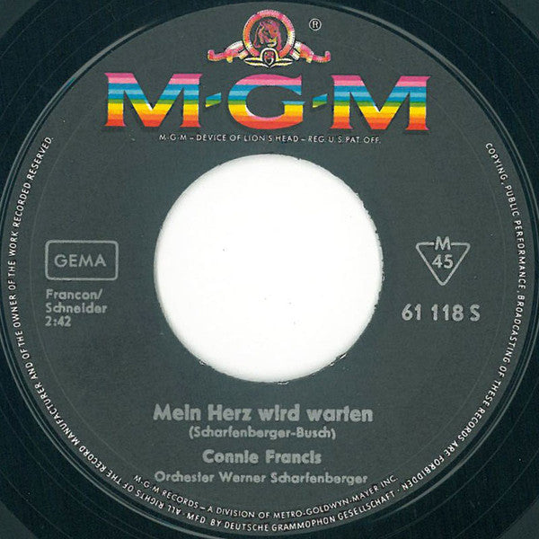 Connie Francis : Mein Herz Wird Warten (7", Single, Mono)