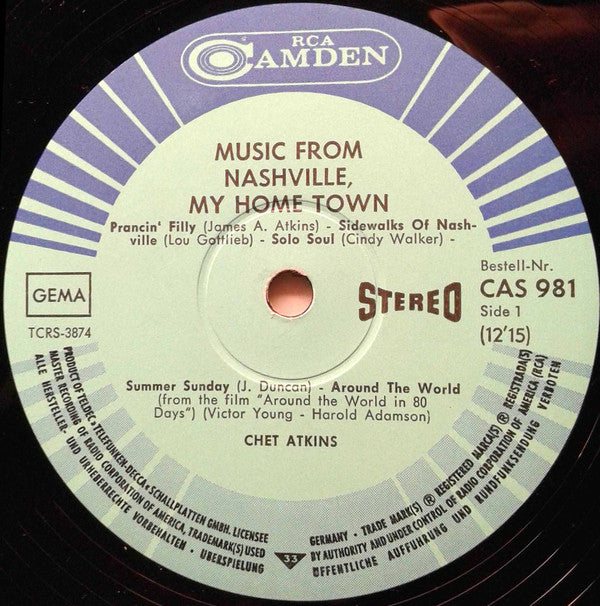 Chet Atkins : Music From Nashville My Home Town (LP, Album)