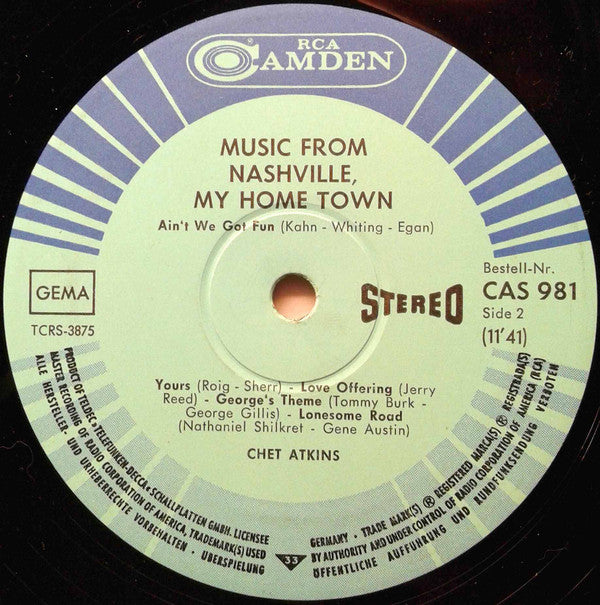 Chet Atkins : Music From Nashville My Home Town (LP, Album)