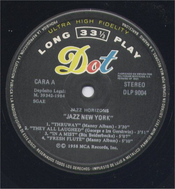 Manny Albam & His Jazz Greats* : Jazz Horizons: Jazz New York (LP, Album, Mono, RE)