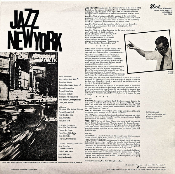 Manny Albam & His Jazz Greats* : Jazz Horizons: Jazz New York (LP, Album, Mono, RE)