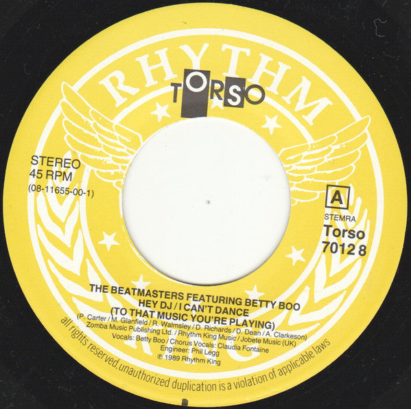 The Beatmasters Featuring Betty Boo : Hey DJ / I Can't Dance (To That Music You're Playing) / Ska Train (7", Single)