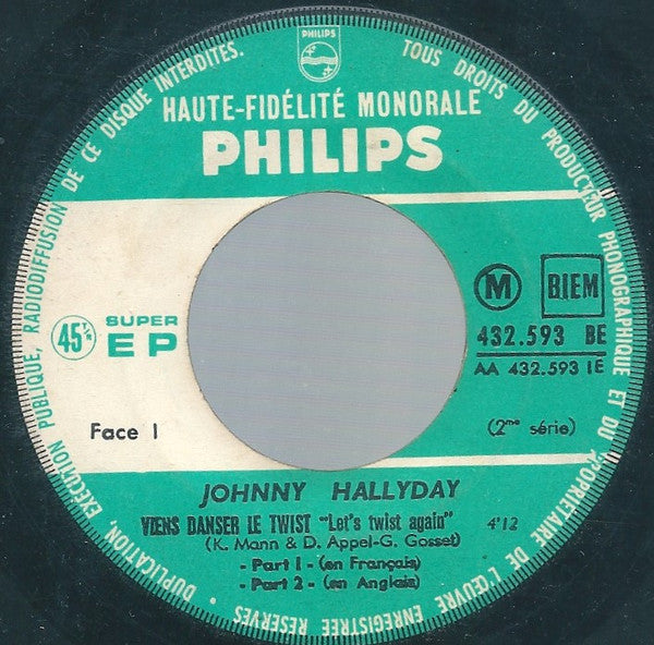 Johnny Hallyday : Viens Danser Le Twist (7", EP)