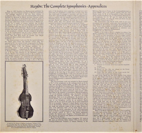 Joseph Haydn - Philharmonia Hungarica, Antal Dorati : The Symphonies - Appendices (2xLP, Gat)