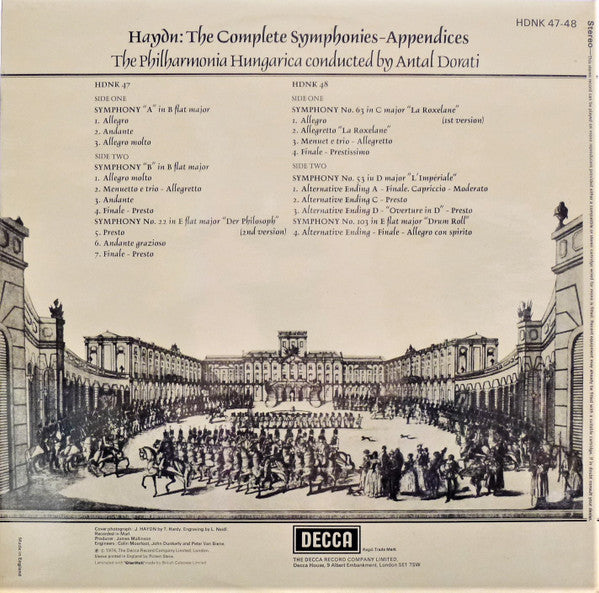 Joseph Haydn - Philharmonia Hungarica, Antal Dorati : The Symphonies - Appendices (2xLP, Gat)