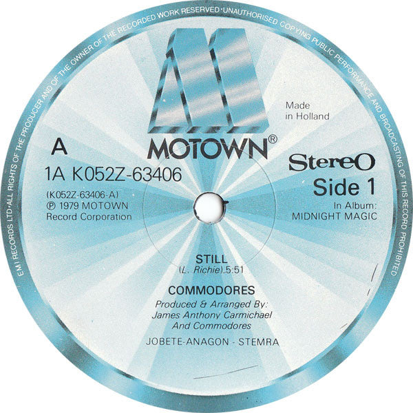 Commodores : Still / Too Hot Ta Trot (12")
