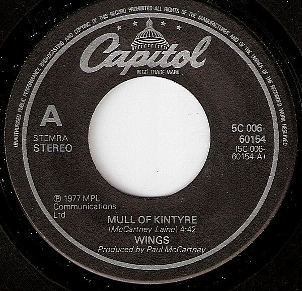 Wings (2) : Mull Of Kintyre (7", Single)