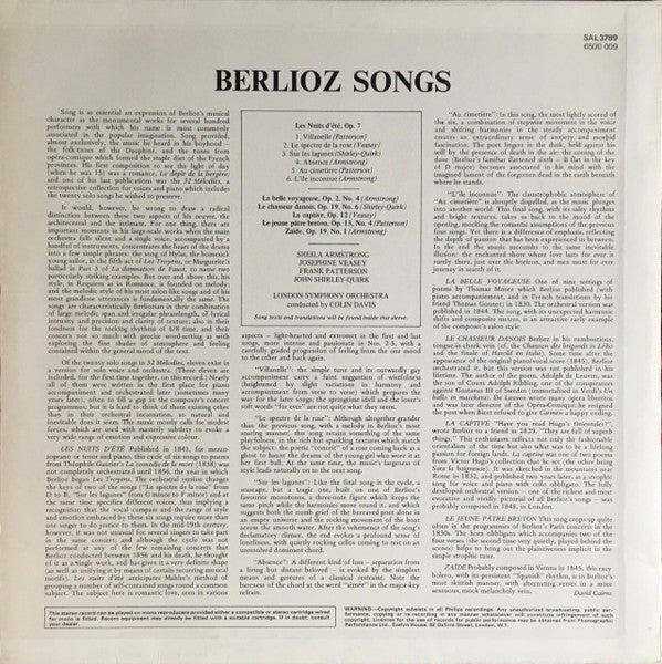 Hector Berlioz, Sheila Armstrong / Josephine Veasey / Frank Patterson / John Shirley-Quirk, London Symphony Orchestra, Sir Colin Davis : Complete Songs With Orchestra Including „Les Nuits D’Été” (LP)