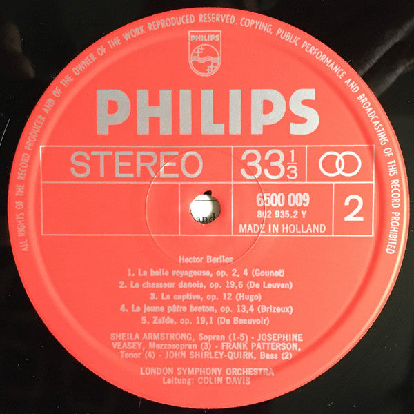 Hector Berlioz, Sheila Armstrong / Josephine Veasey / Frank Patterson / John Shirley-Quirk, London Symphony Orchestra, Sir Colin Davis : Complete Songs With Orchestra Including „Les Nuits D’Été” (LP)