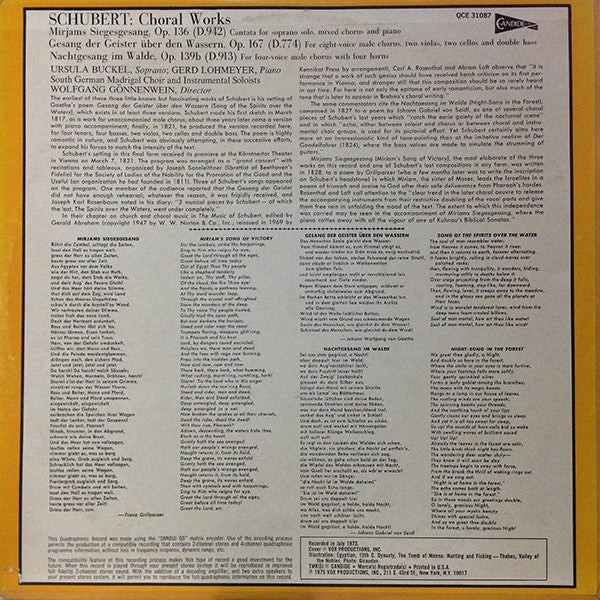 Franz Schubert : Mirjam's Siegesgesang / Gesang Der Geister Über Den Wassern / Nachtgesang Im Walde (LP, Album, Quad)