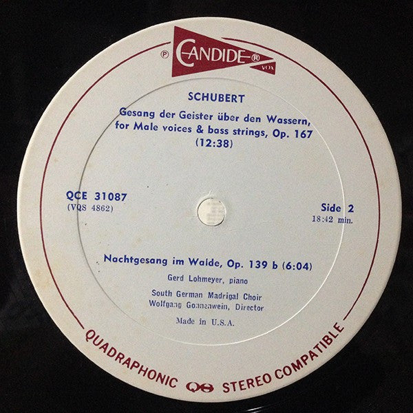 Franz Schubert : Mirjam's Siegesgesang / Gesang Der Geister Über Den Wassern / Nachtgesang Im Walde (LP, Album, Quad)