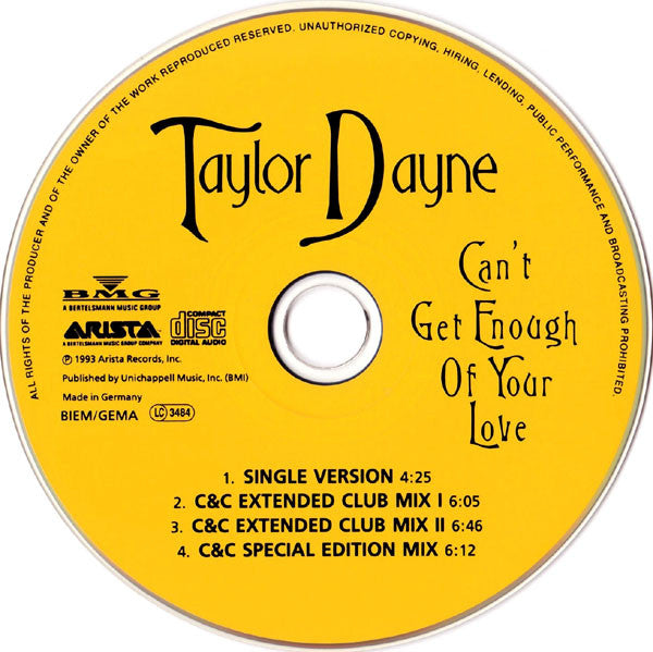 Taylor Dayne : Can't Get Enough Of Your Love (CD, Maxi)
