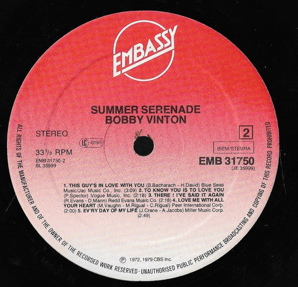 Bobby Vinton : Summer Serenade (LP, Comp)