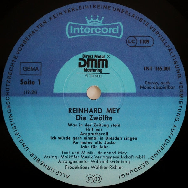Reinhard Mey : Die Zwölfte (LP, Album, Gat)