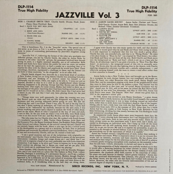 Charlie Smith Trio / Aaron Sachs Sextet : Jazzville Vol. 3 (LP, Album)