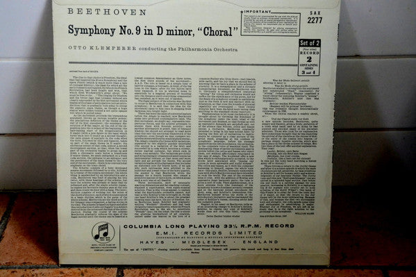 Otto Klemperer, Ludwig Van Beethoven, Philharmonia Orchestra : Symphony No. 9 "Choral" (2xLP, Sca)