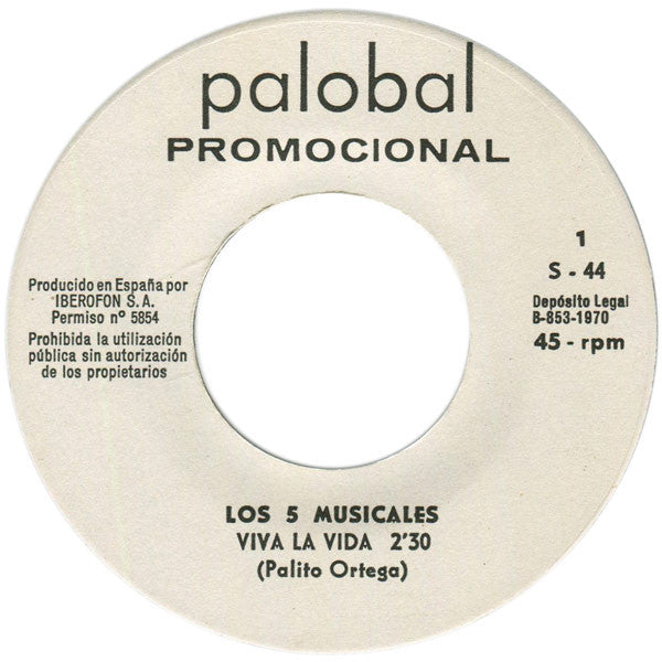 Los 5 Musicales : Viva La Vida / Azúcar-Azúcar (7", Single, Promo)