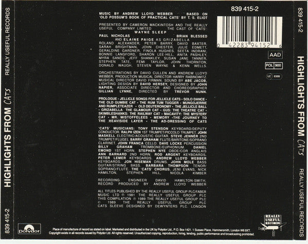 Andrew Lloyd Webber : Highlights From Cats (CD, Album)