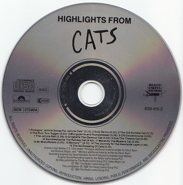 Andrew Lloyd Webber : Highlights From Cats (CD, Album)
