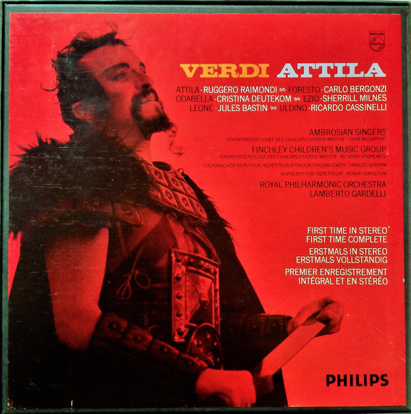 Giuseppe Verdi - Cristina Deutekom, Ruggero Raimondi, Sherrill Milnes, Carlo Bergonzi, The Ambrosian Singers, Royal Philharmonic Orchestra, Lamberto Gardelli : Attila (2xLP + Box)