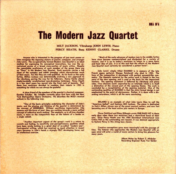 The Modern Jazz Quartet : Vol. 2: Django / Milano / One Bass Hit (7", EP)