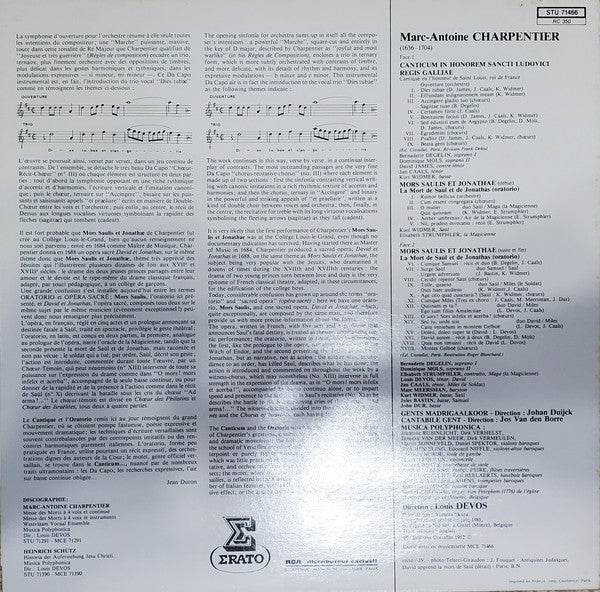 Marc Antoine Charpentier - Musica Polyphonica, Louis Devos : Mors Saulis & Jonathae (La Mort De Saul Et De Jonathas) (LP, Album)