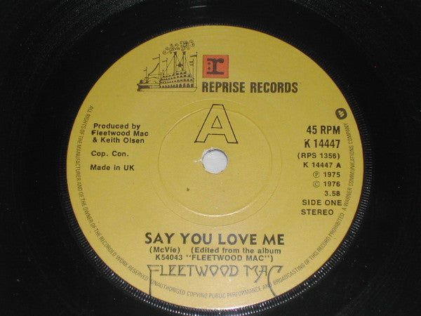 Fleetwood Mac : Say You Love Me (7", Single, Sol)